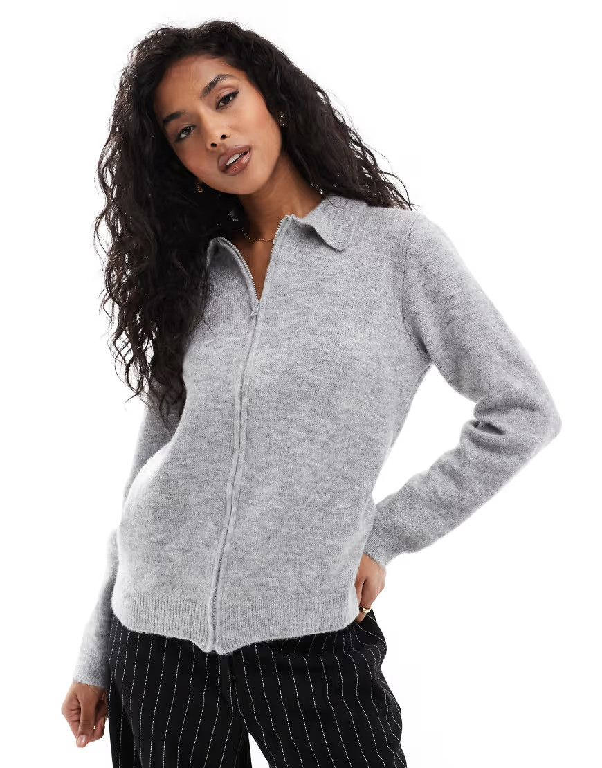 ASOS DESIGN oversized collar zip up cardigan in light grey | ASOS (Global)