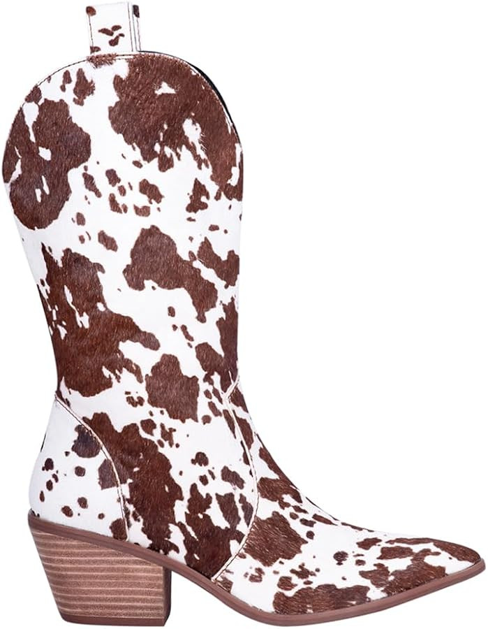 Dingo Womens Live A Leather Cow Printed Snip Toe Casual Boots Mid Calf Low Heel 1-2" - Green | Amazon (US)
