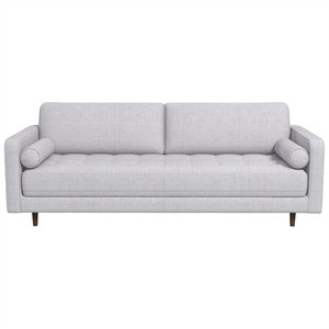 Demi Mid-Century Tufted Cushion Back Fabric Upholstered Sofa in Light Gray | Homesquare