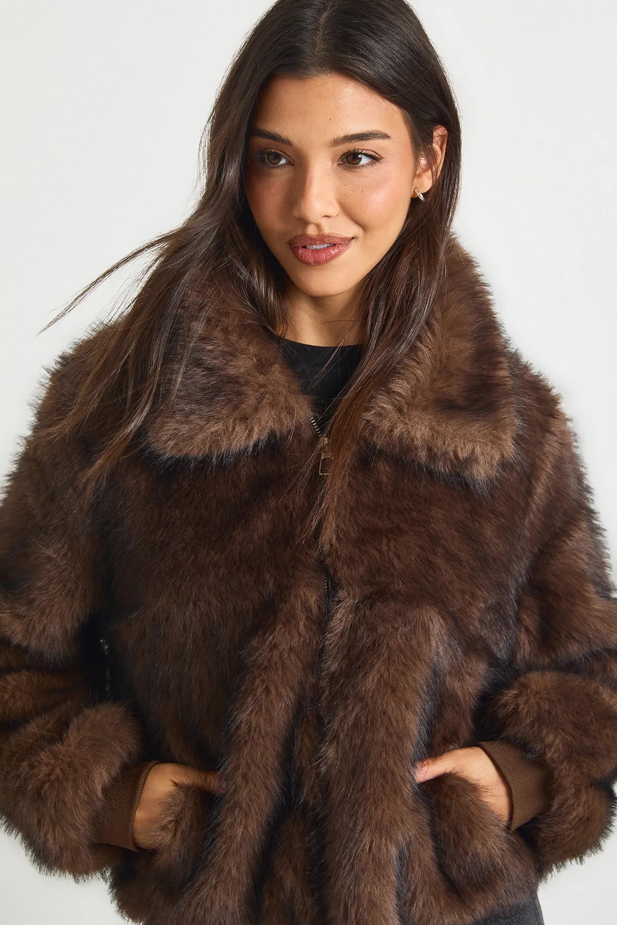 Faux Fur Oversized Collar Bomber Jacket | Boohoo.com (UK & IE)