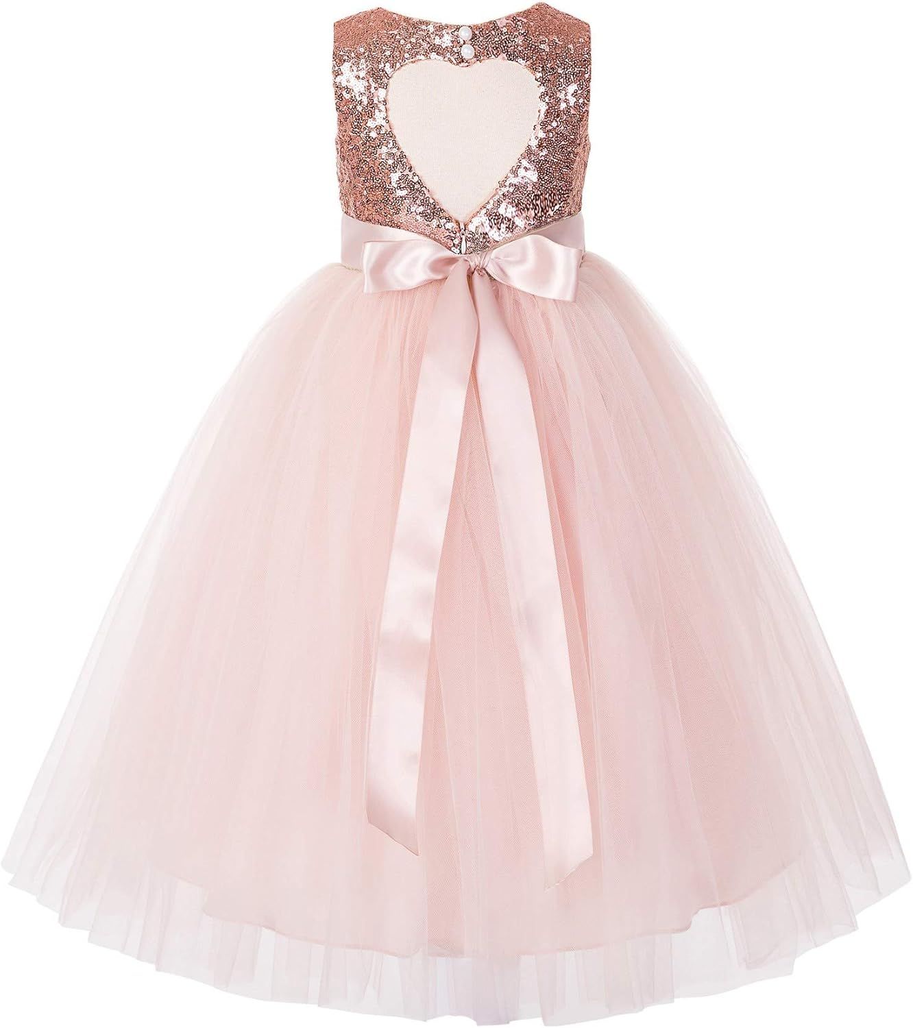 ekidsbridal Heart Cutout Sequin Junior Flower Girl Dress Open Back Dress Christening Dresses | Amazon (US)