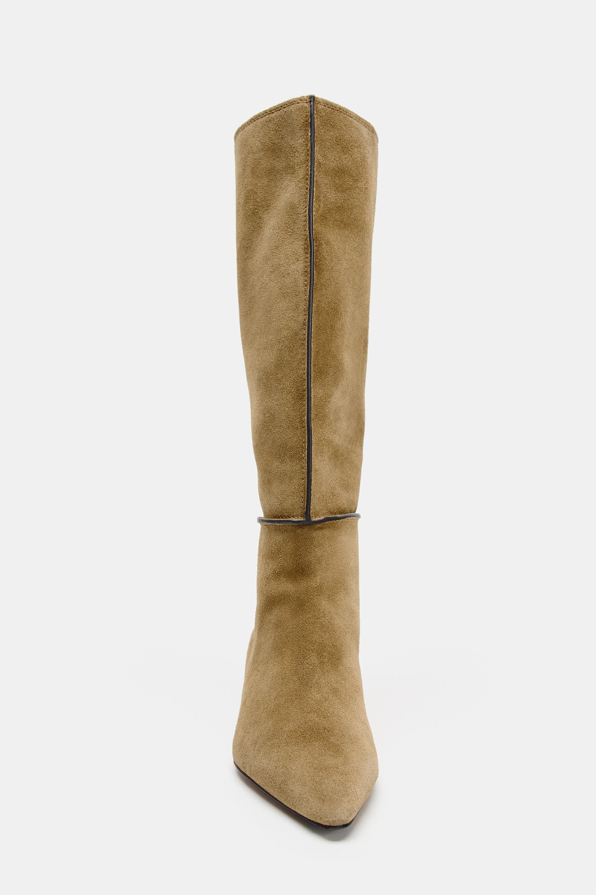 SPLIT LEATHER TOPSTITCHING BOOTS | Zara US