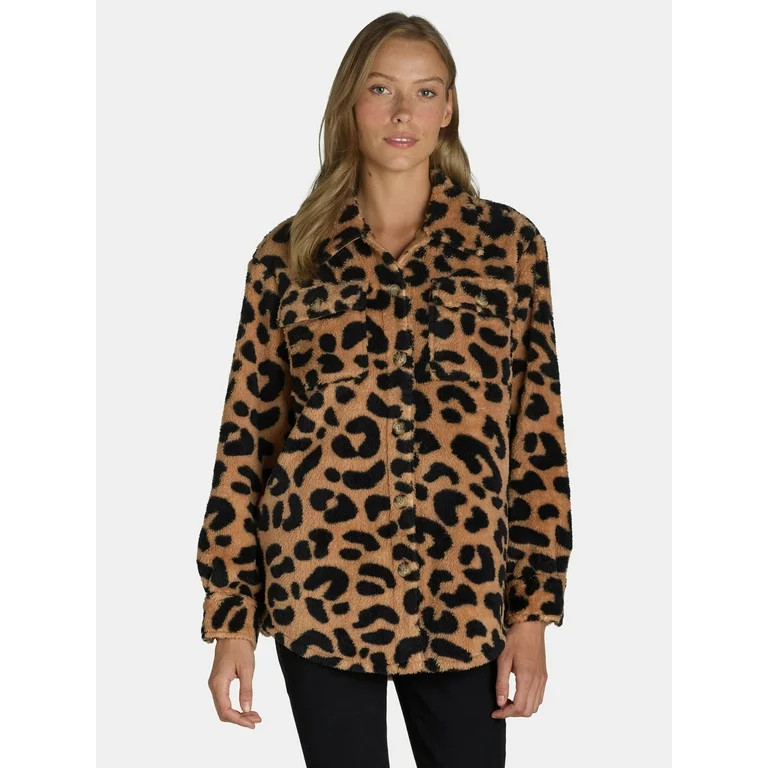 Time and Tru Women's Faux Shearling Shacket, Sizes XS-XXXL - Walmart.com | Walmart (US)