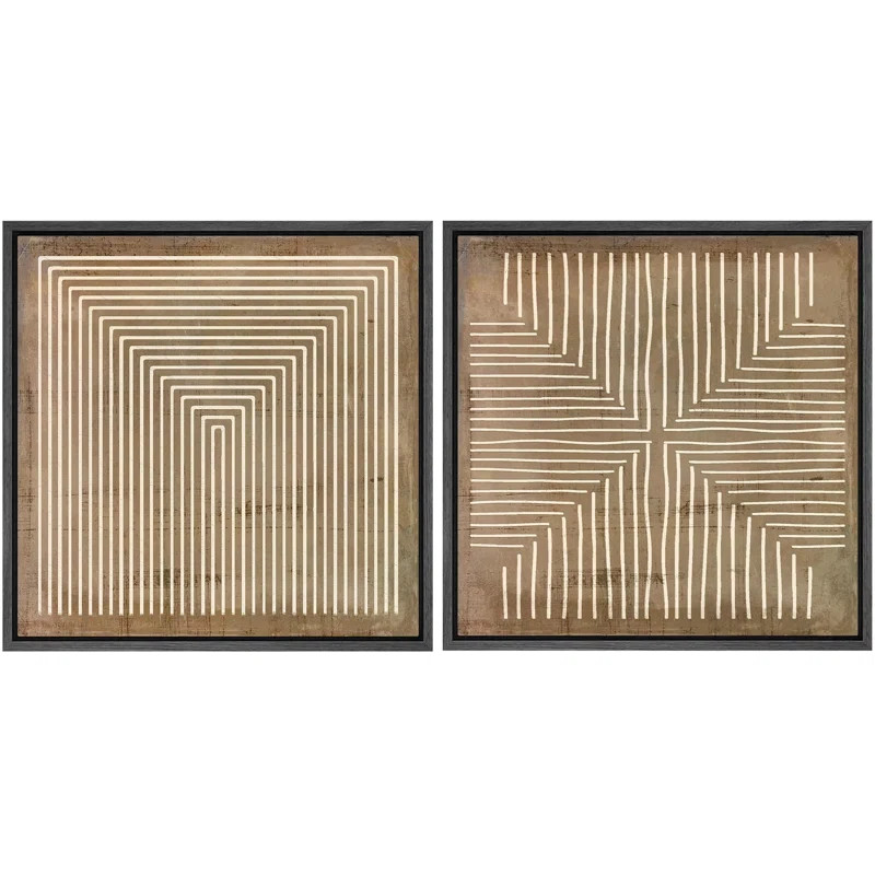 wall26 Geometric Abstract Line Minimalist - Framed Canvas Master Bedroom Wall Art Work 2 Pieces P... | Wayfair North America