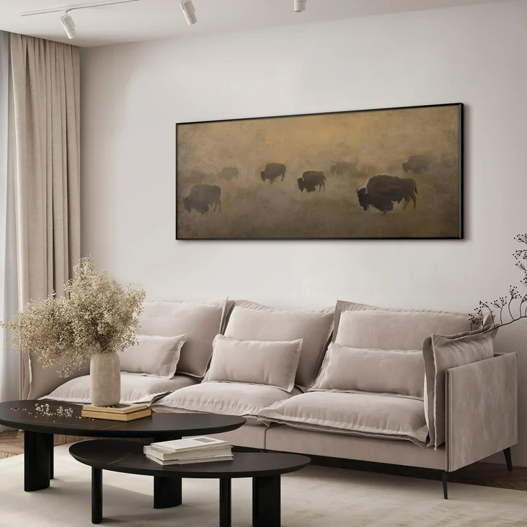 24"x60" XL Framed Wall Art - Buffalo Herd in Hazy Landscape Rustic Western (Frame Assembly Requir... | Walmart (US)