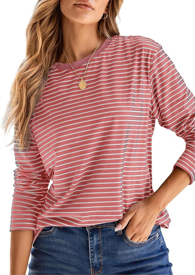 Dokotoo Women's 2026 Fall Winter Striped Long Sleeve T Shirts | Lightweight, Crew Neck Knit Basic... | Amazon (US)
