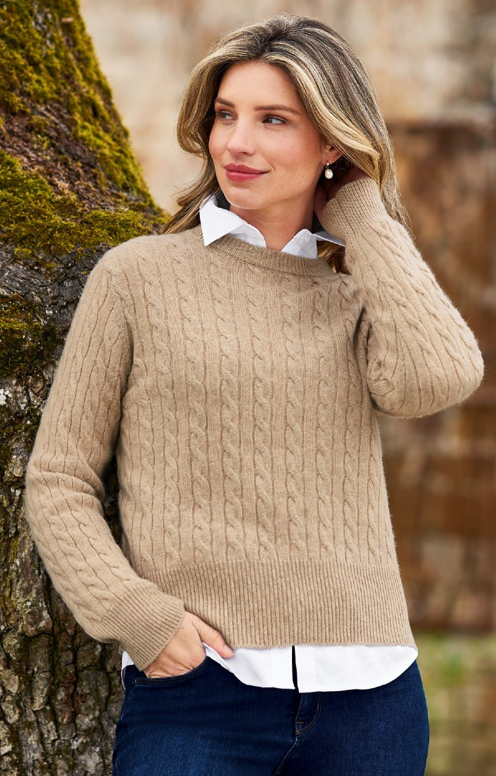 Ladies Cashmere Cable Crew Neck | The House of Bruar