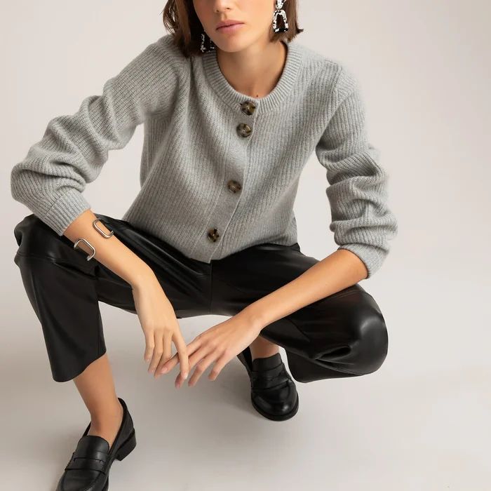 Recycled Cashmere/Wool Cardigan with Crew-Neck | La Redoute (UK)