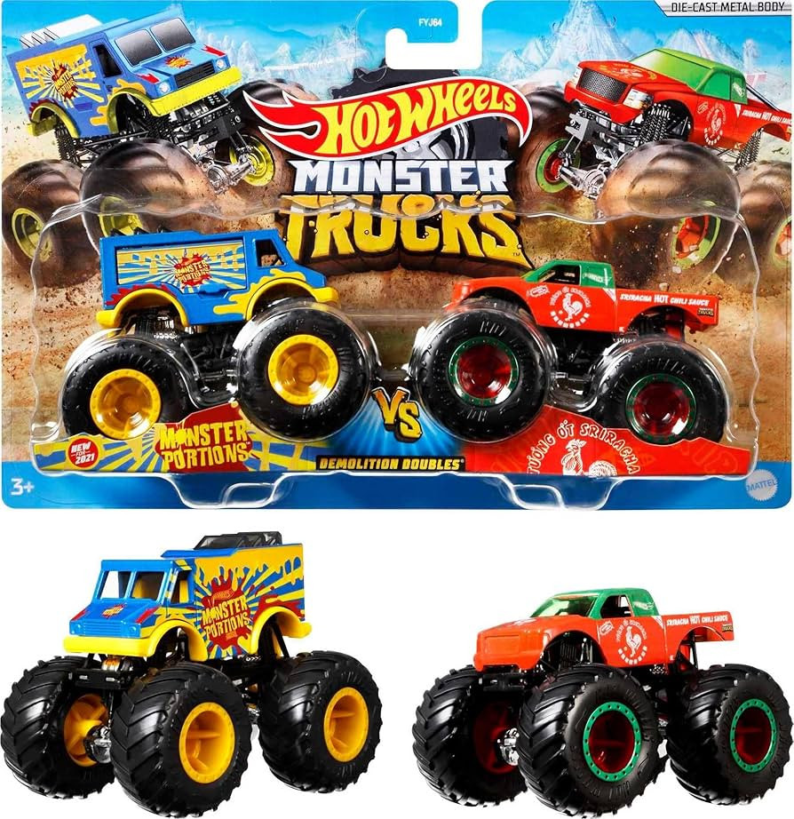 Hot Wheels Monster Trucks 2-Pack, Demolition Doubles Set of 2 Toy Vehicles in 1:64 Scale, for Kid... | Amazon (US)