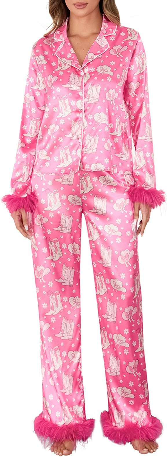 Multitrust Women Bow Two Piece Pajamas Sets Comfy Y2K Bowknot Long Sleeve Button Down Shirt Tops ... | Amazon (US)