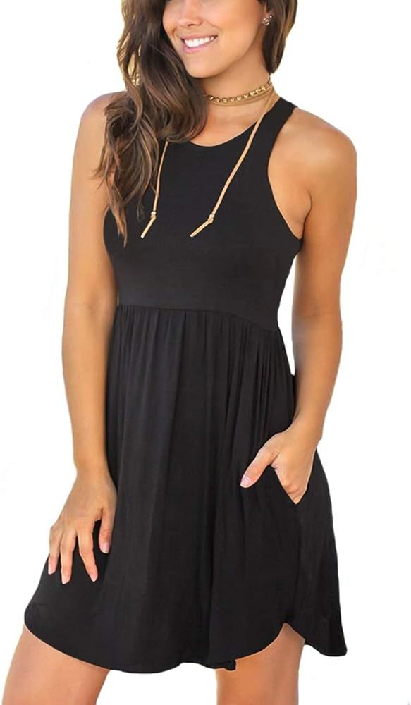 Unbranded Women's Sleeveless Loose Plain Dresses Casual Short Dress with Pockets | Amazon (US)