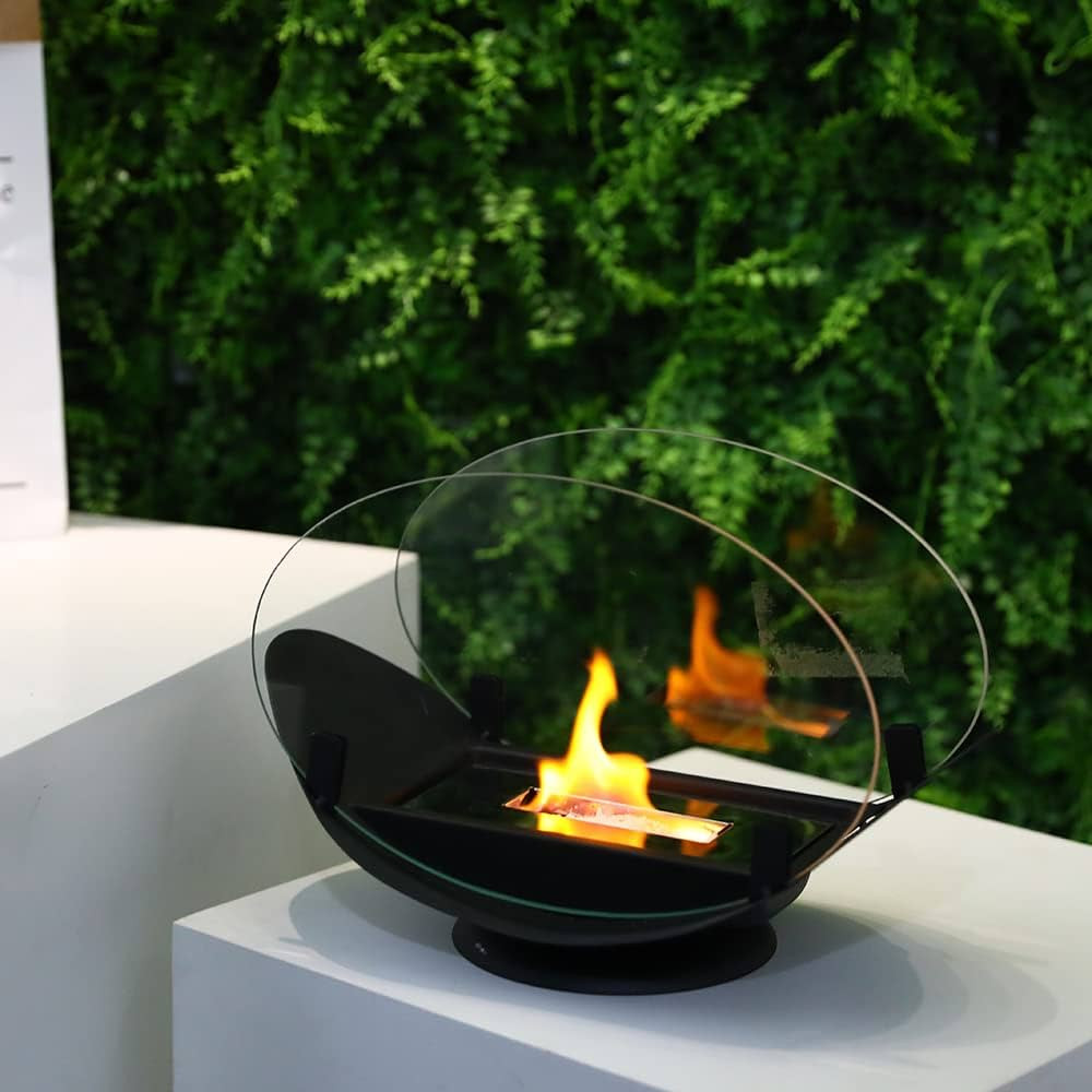 JHY DESIGN Oval Tabletop Fire Bowl with Two-Sided Glass 9.6'' High Portable Tabletop Fireplace–Clean | Amazon (US)