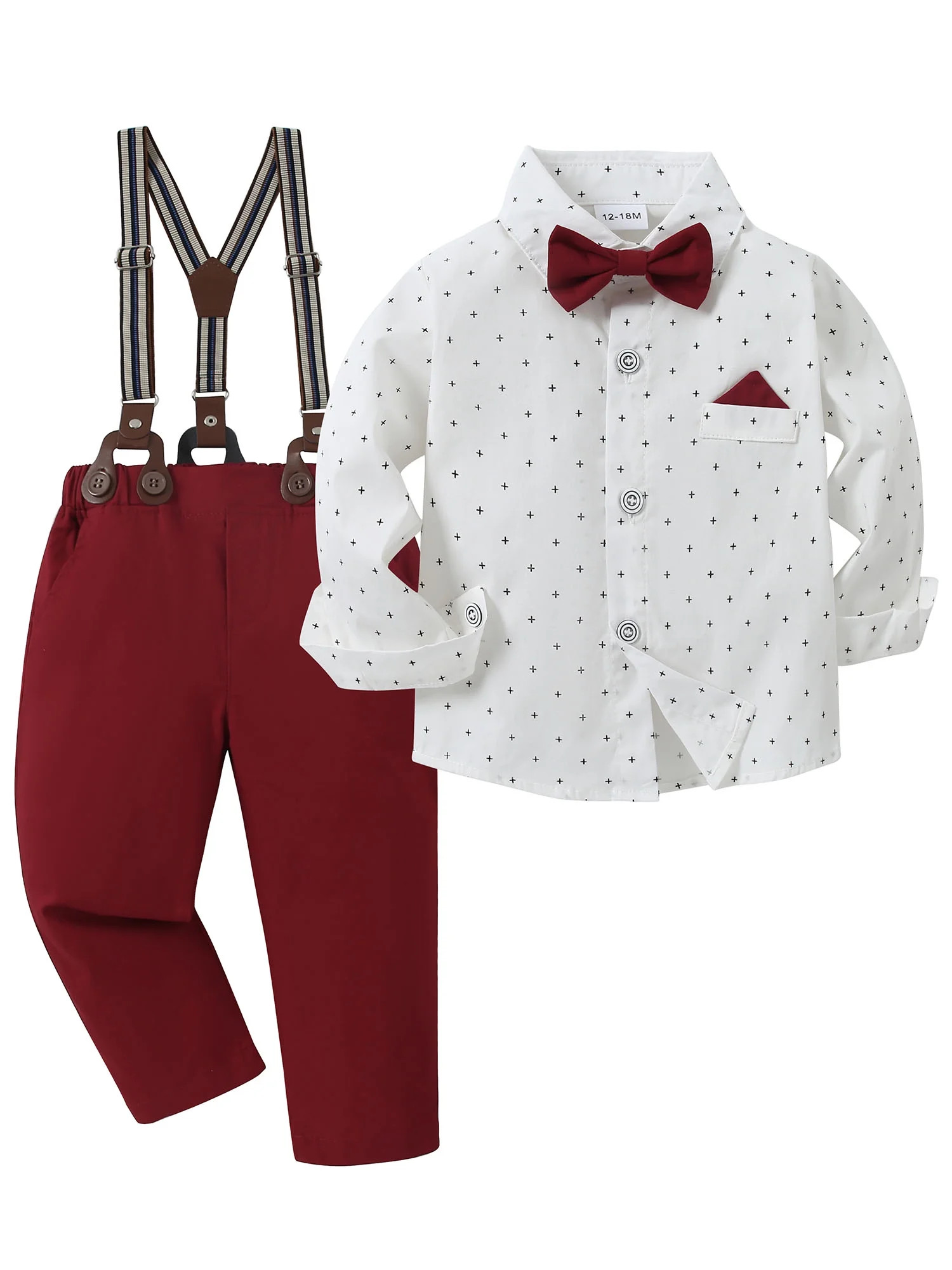 CARETOO Baby Boy Clothes Suit 1-5T Infant Formal Outfit Dress Shirt Suspender Pants Bow Tie Set 3... | Walmart (US)