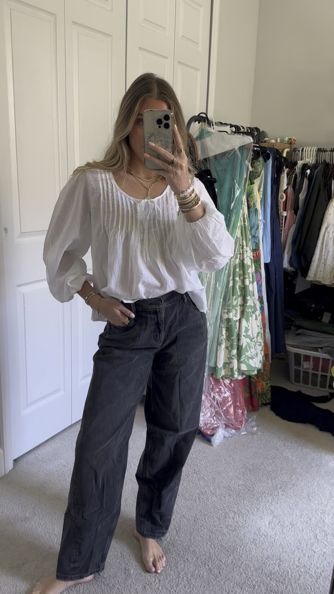 American Eagle haul. AE Strigid Low-Rise Baggy Barrel Jean in size 00. A baggier, bolder barrel jean with a low rise and a voluminous curved silhouette. The top is AE Long-Sleeve Breezy Boho Blouse in size XS. A boho chic top that's perfect for an elegant, breezy look. a big ole box of new American Eagle goodies the perfect pieces for spring and summer fashion I cannot wait to mix and match to create different outfits 😌💓 I am 5’4 and size 25 waist for reference. If you want to see a try on, LET ME KNOW!!! @American Eagle 

#americaneagle #americaneaglehaul #springfashion #springstyle #summerstyle #summerfashion #tryonhaul #tryon #tryonwithme #trendyoutfits #trendyclothes #styleinspo #trending #currentfashiontrend #fashiontrends #aerienewarrivals #americaneagleshorts #americaneagletryon #aegifted #aejeans spring fashion, spring style, American Eagle, American Eagle try on haul, new arrivals, summer fashion, warm weather outfits, AE jeans, jeans for summer. 

#LTKSaleAlert #LTKFindsUnder50 #LTKWatchNow