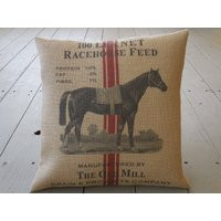 Race Horse Burlap Pillow, Horse Feed, 17 Inch Square, Shabby Chic, Horses, Farmhouse Pillows, Horse4, Insert Included | Etsy (US)