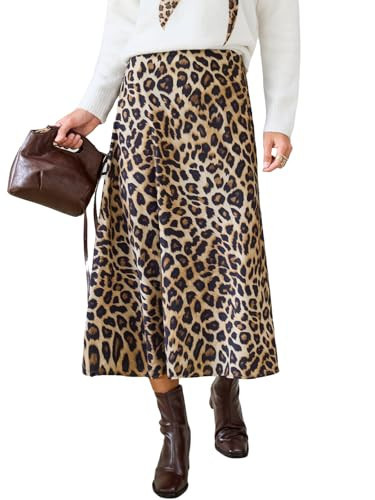 CUPSHE Women's Leopard Print Midi Skirt Elastic Waist Dark Brown L | Amazon (US)