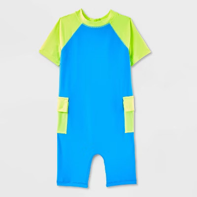 Kids' Adaptive Short Sleeve Reversible One Piece Rashguard - Cat & Jack™ Blue/Yellow XS: UPF 50+, Fit | Target