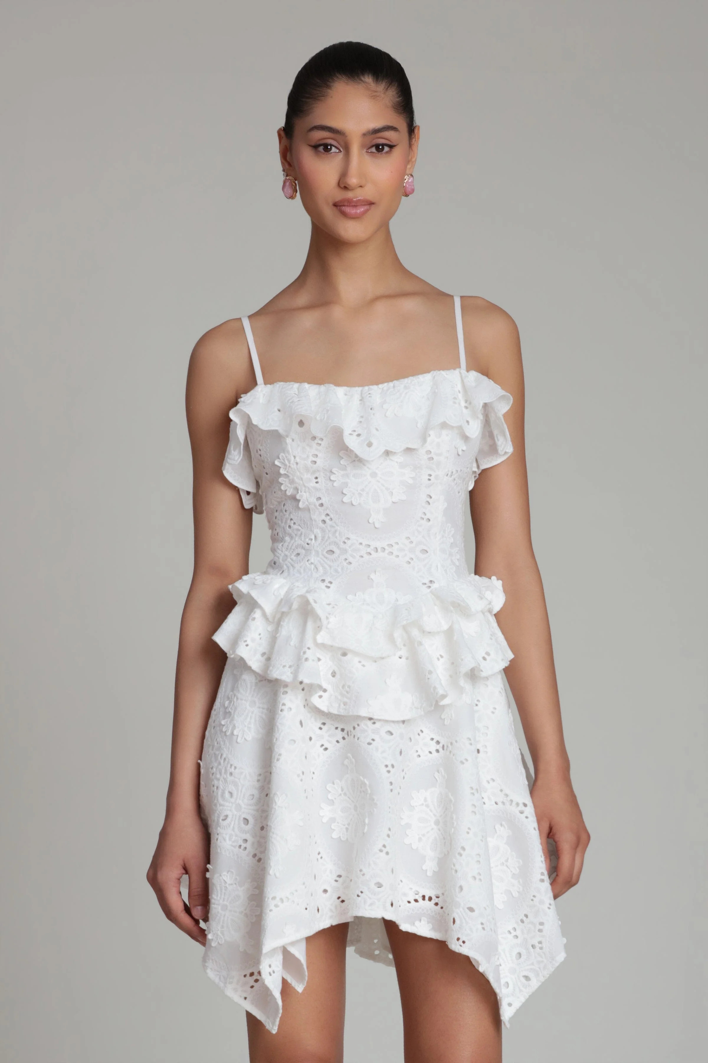 Broderie Anglaise Cotton Ruffle Mini Dress | Avec Les Filles
