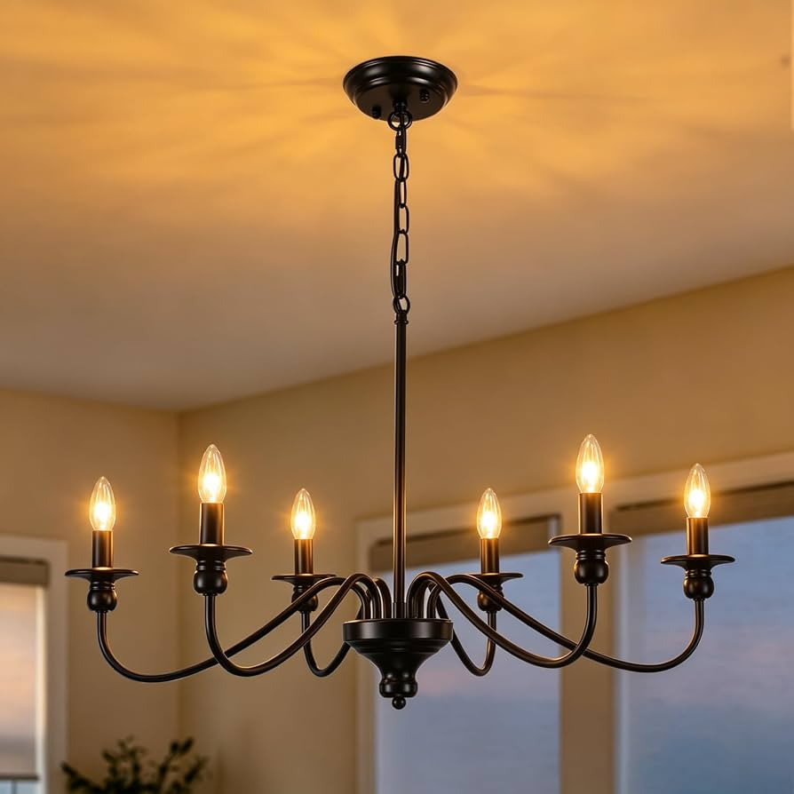 Farmhouse Chandelier, 6 Lights Black Vintage Chandelier Light Fixture Ceiling Hanging, Candle Cha... | Amazon (US)