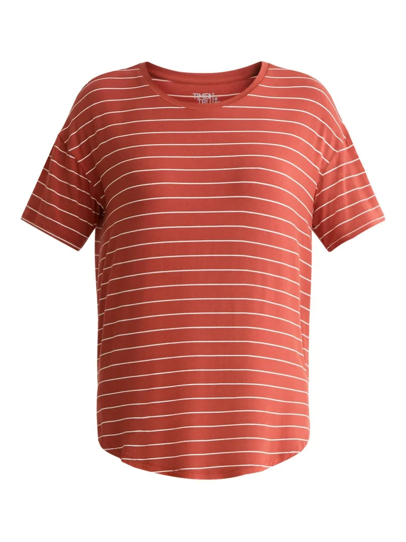 Time and Tru Women’s Crewneck Tunic Tee with Short Sleeves, Sizes XS-XXXL | Walmart (US)