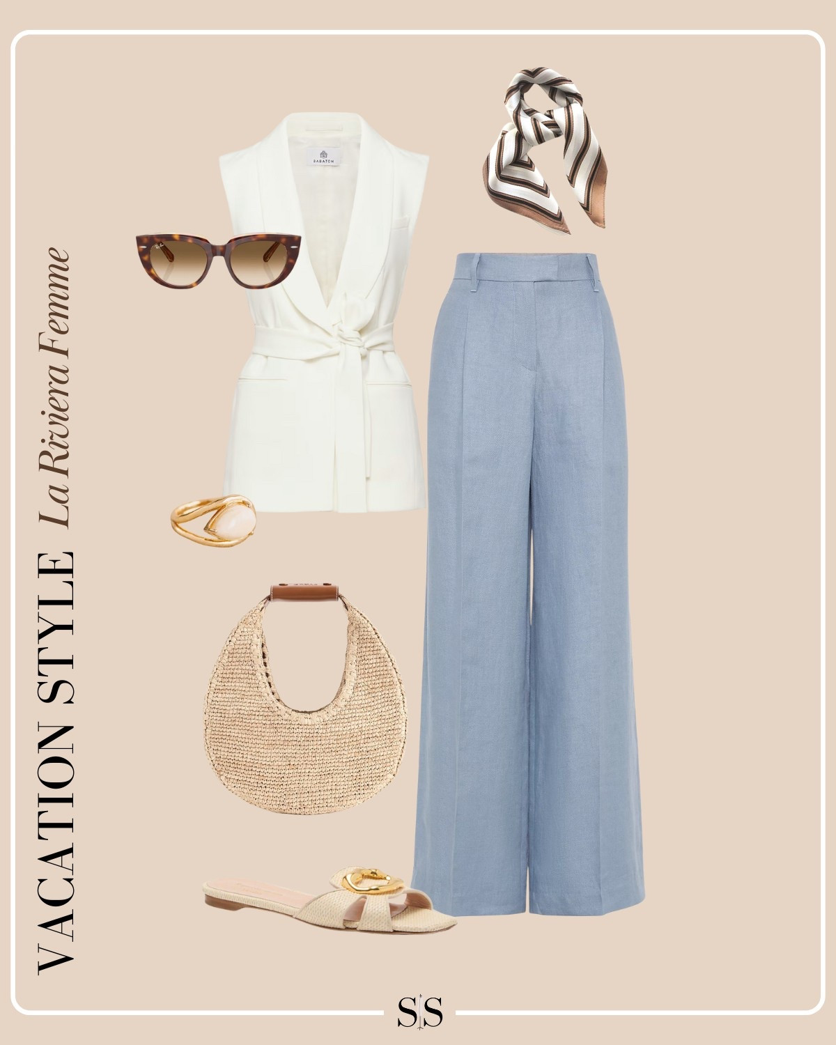 Vacation Style | La Riviera Femme:  

Polished yet laid-back, this outfit is perfect for a lunch at a local café by the water. A belted blazer paired with linen pants and elevated accessories creates that effortlessly chic look, ideal for a relaxing day out!

#CafeVibes #ParisianStyle #EffortlesslyChic #VacationOutfit #VacationStyle

#LTKStyleTip #LTKTravel