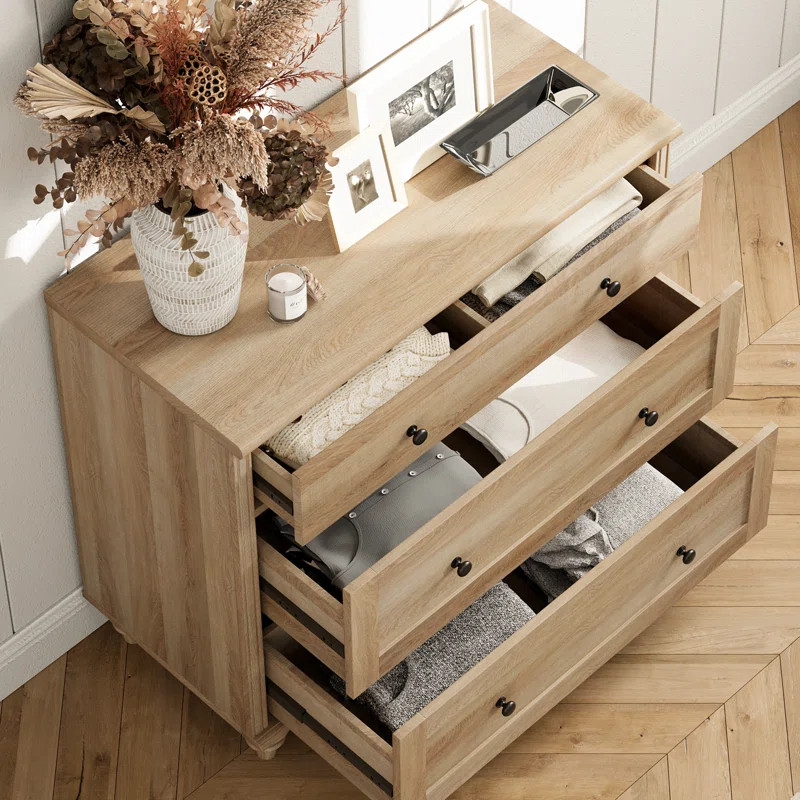 Charlton Home® Scarlett Oak Dressers With 9 Wide Chest Of Drawers, Large Wood Dressers For Livin... | Wayfair North America