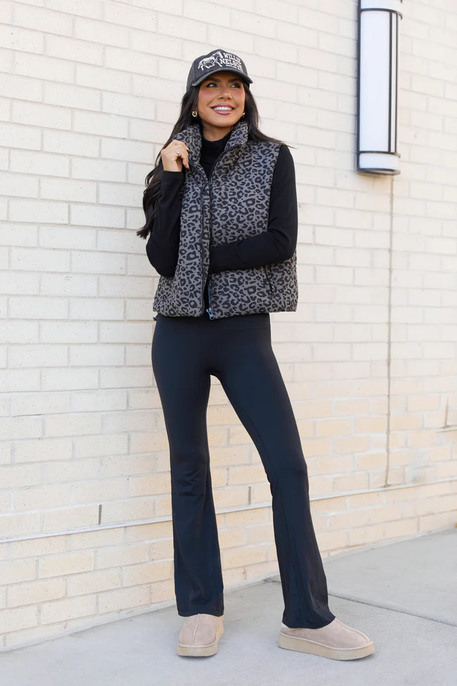 Everett Black Multi Leopard Puffer Vest | Pink Lily