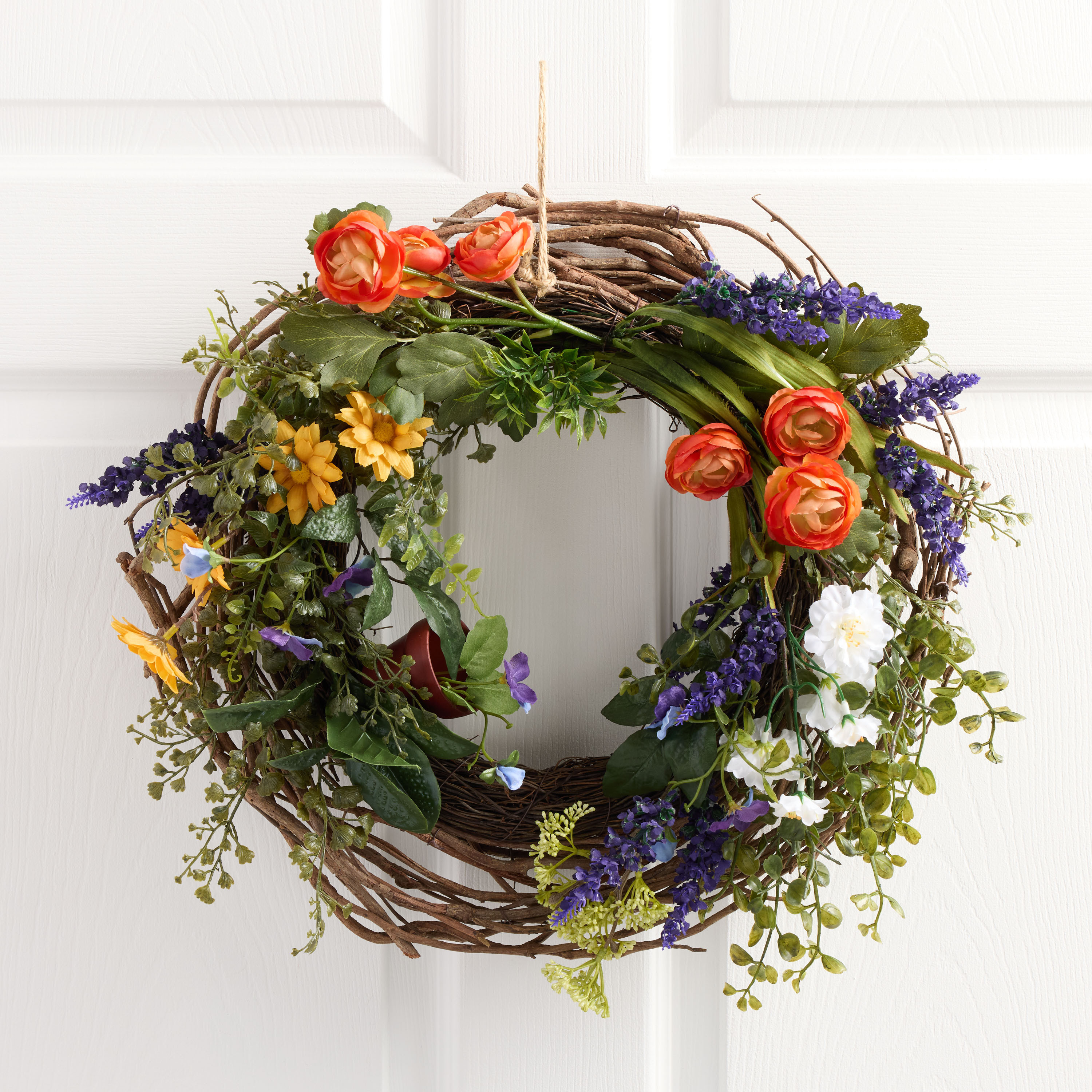 Bright Faux Mixed Flower with Garden Pot Wreath | World Market