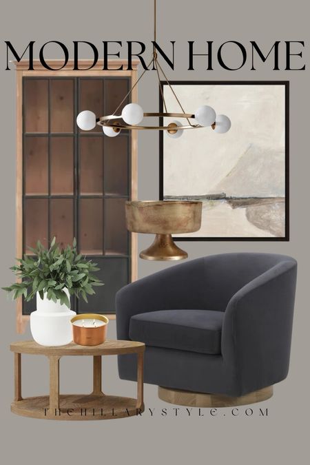 Modern Home: dark and moody neutral furniture and home decor finds for the modern organic home. Wood display cabinet, curio cabinet, black accent chair, wood coffee table, brass chandelier, framed art, brass bowl, white ceramic case, faux eucalyptus stems, gold candle. Target, All Modern, Joss & Main, Wayfair, west elm, McGee & Co, Amazon home.

#LTKhome #LTKSeasonal #LTKstyletip