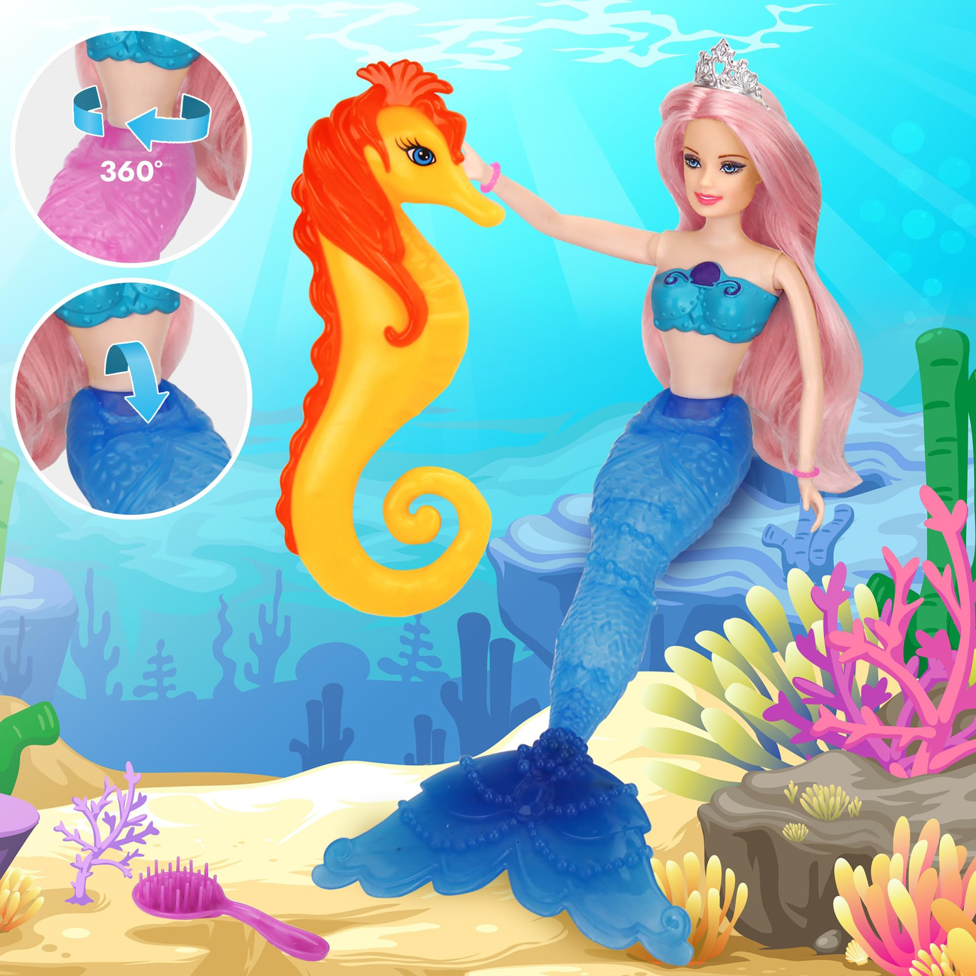 BETTINA Magic Color Changing Mermaid Doll, Princess Mermaid Toy with Seahorse & Dolls Accessories... | Amazon (US)