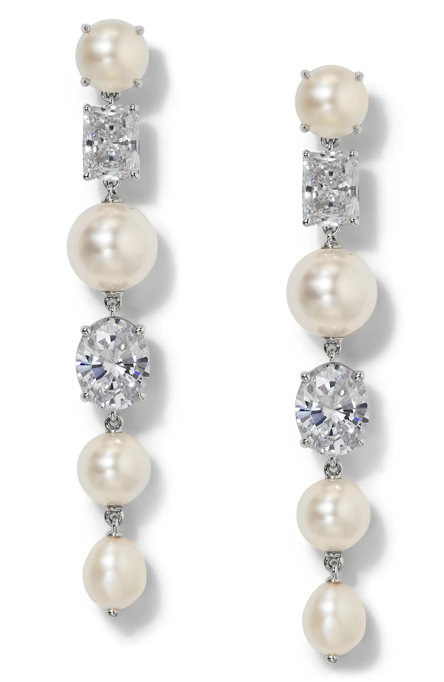 Nadri London Cultured Pearl Mixed Linear Drop Earrings | Nordstrom | Nordstrom