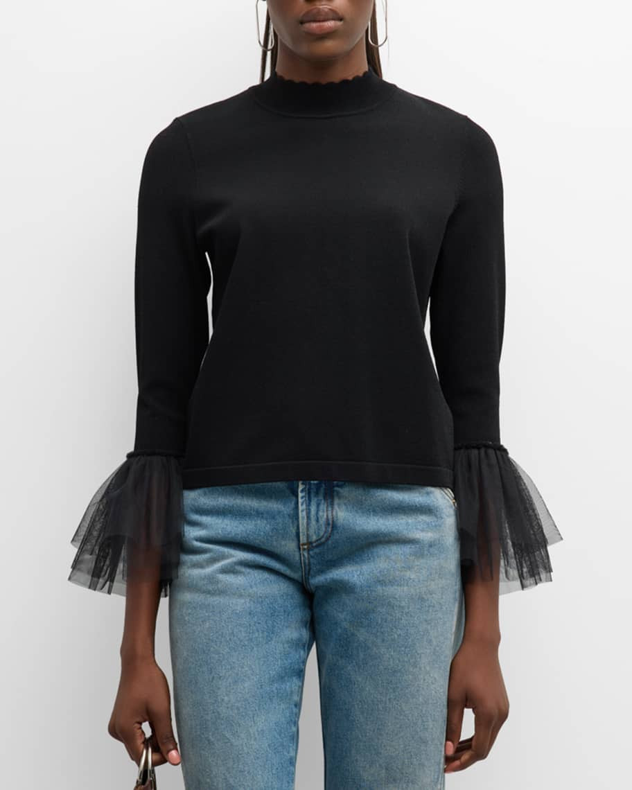 Autumn Cashmere Mock-Neck Tulle-Cuff Sweater | Neiman Marcus