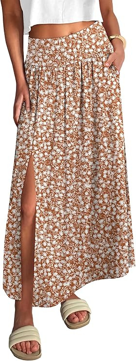 ANRABESS Maxi Skirts for Women Summer Trendy Elastic High Waisted Casual Boho Floral Slit Flowy S... | Amazon (US)