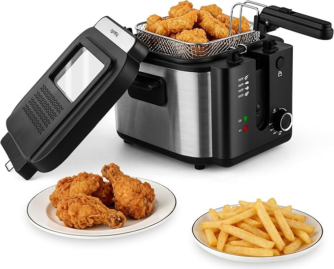Pukomc 2.5L Electric Deep Fryer,Adjustable Temperature fryer pot with basket for Home Use,Removab... | Amazon (US)