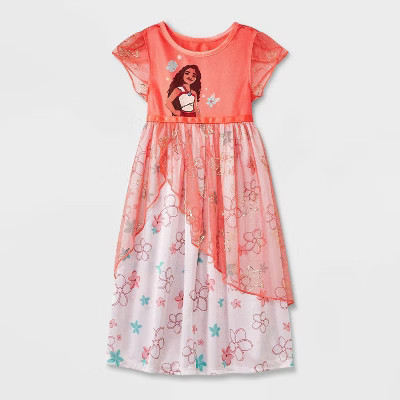 Toddler Girls' Disney Princess Moana NightGown - Orange 5T: Lightweight Polyester, Short Sleeve | Target