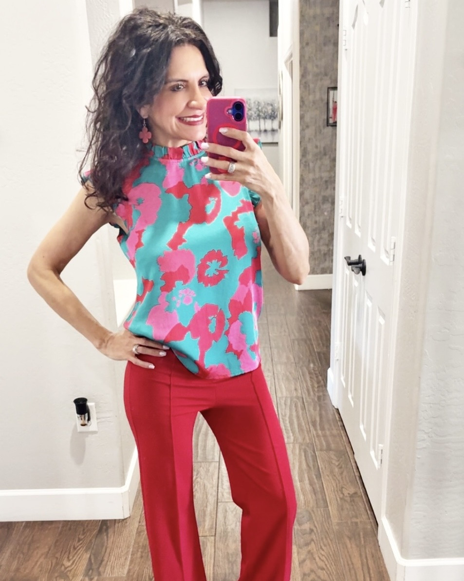 Color is my kind of confidence 🌺❤️

Who says business casual has to be boring? 😉 These bold red pants paired with this colorful floral top are exactly my kind of workday… look feminine, polished and full of personality.  And of course, I finished it off with red heels! 👠

Cute, confident AND budget-friendly… always my goal. 💸🙌
🛍️ Shop my look on LTK!

#LTKootd #LTKOver40 #LTKWorkwear