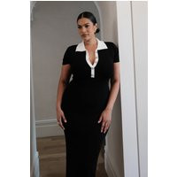 Jessamine Collared Contrast Maxi Dress - Black | MESHKI US