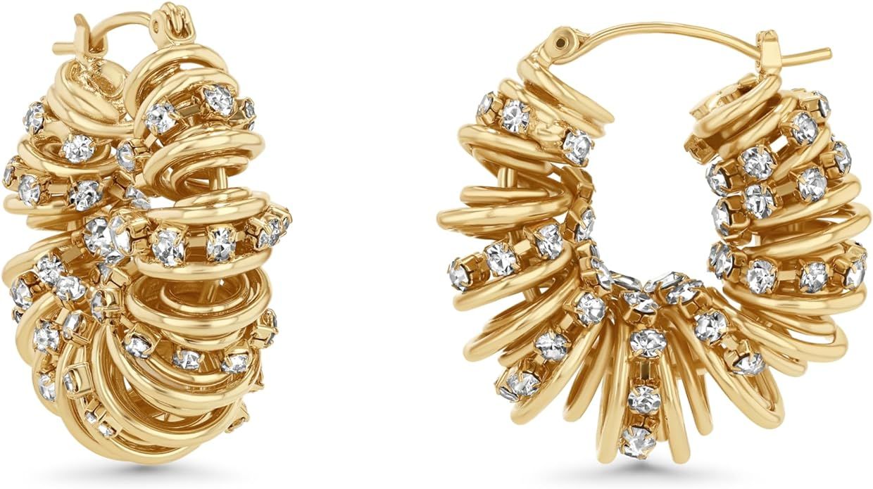 Gold Hoop Earrings for Women, Cubic Zirconia Earrings, Gold Dangle Earrings, Chunky Gold Earrings... | Amazon (US)
