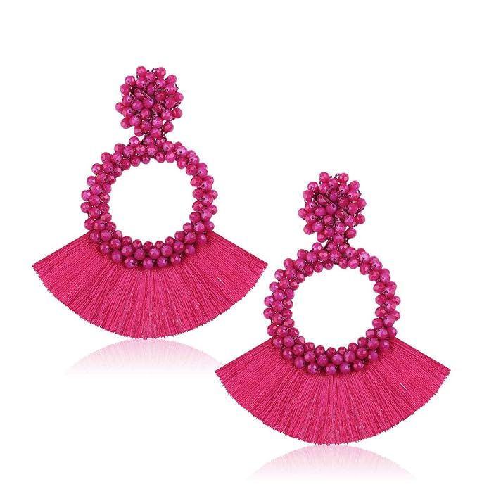 VICISION Statement Bead Tassel Earrings for Women Girl Drop Dangle Hoop Bohemian Handmade Novelty... | Amazon (US)