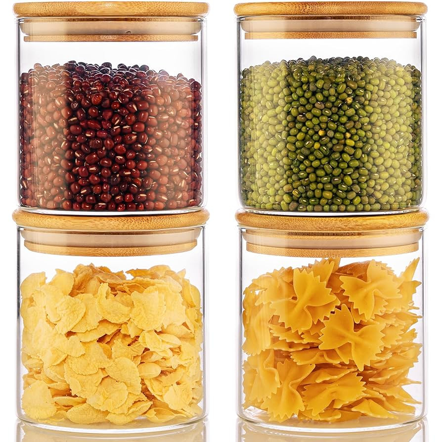 21oz - 4 Pack Glass Jars with Bamboo Lids, Glass Food Storage Containers with Airtight Lids, Air ... | Amazon (US)