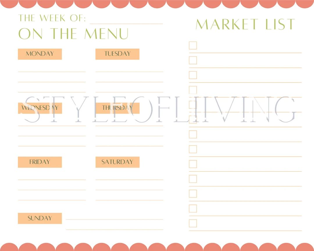 Printable Meal Planner Template Instant Download Market List Grocery Blank Checklist Weekly Meals... | Etsy (US)