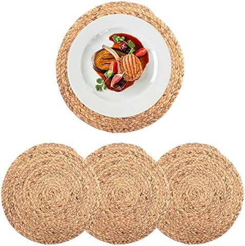Natural Woven Placemats Rond Braided – Innovative Cardboard Box set of 4 Decorative Hyacinth Tablema | Amazon (US)