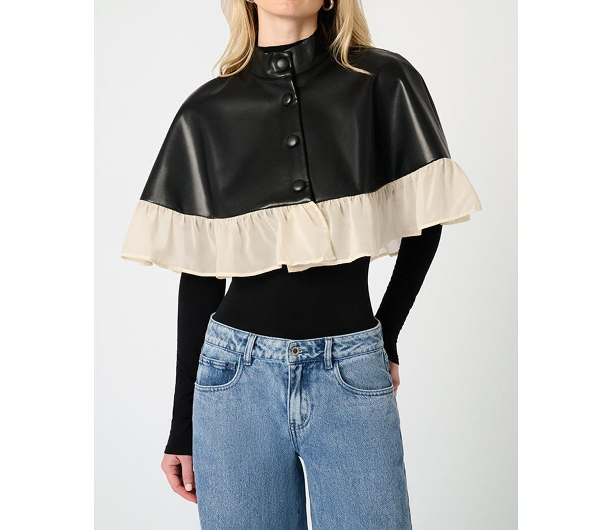 WeWoreWhat Women's Ruffle Cropped Cape - Black/sand | Macy's