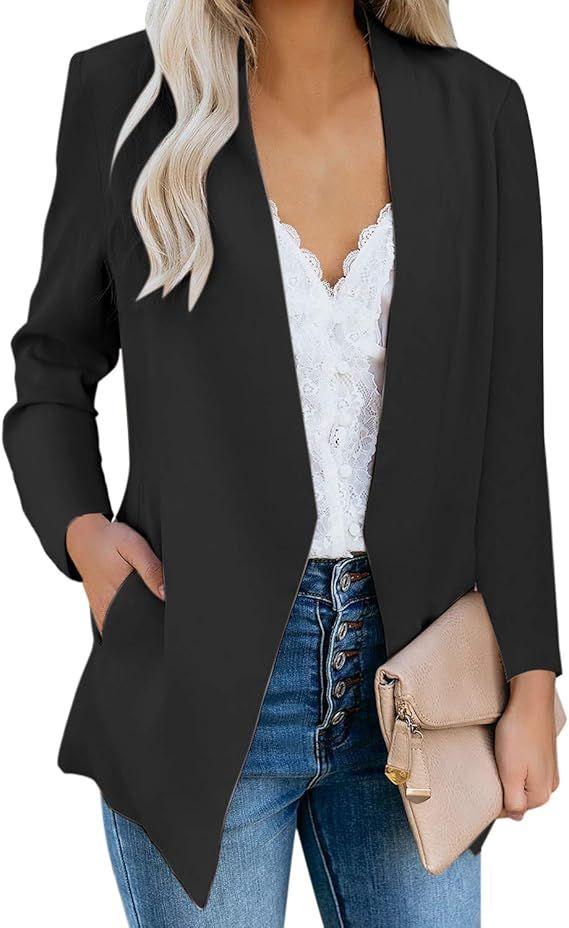 luvamia Women's Casual Long Sleeve Lapel Button Slim Work Office Blazer Jacket | Amazon (US)