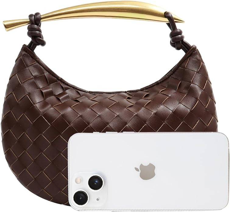 FEOFFS Woven Leather Hobe Dumpling Bag Dinner Handbag For Women Purse Hobo Bag Knotted Woven Clut... | Amazon (US)