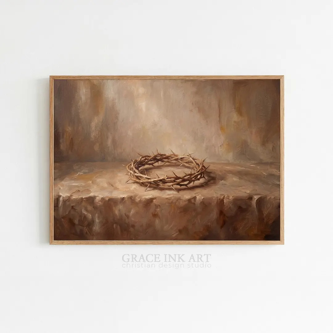 Crown Of Thorns Bible Print. Passion Of Christ Art. Beige Oil Style Painting. Faith Horizontal Ar... | Etsy (US)