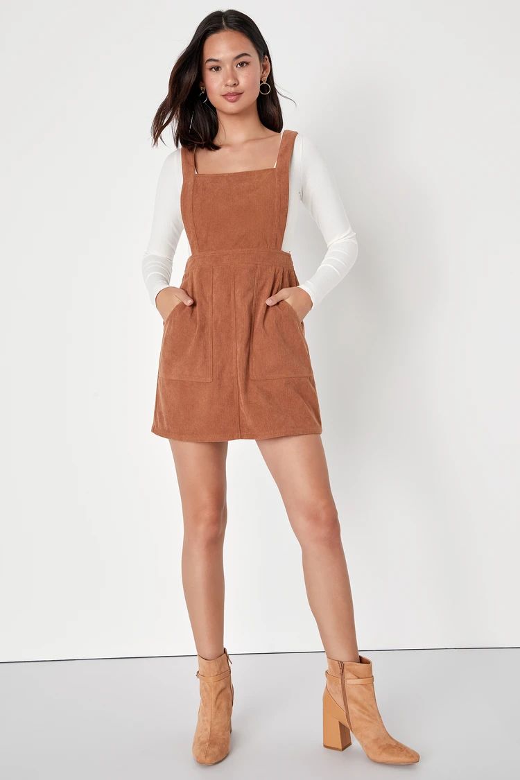 Embracing Autumn Brown Corduroy Pinafore Mini Dress | Lulus (US)