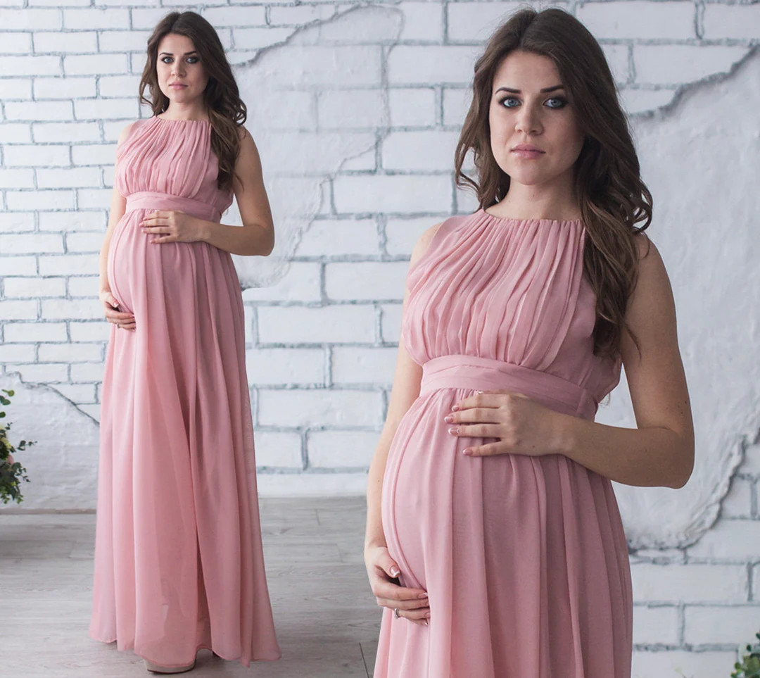 Blush Chiffon Maternity Dress: Flowy Pregnancy Gown - Etsy | Etsy (Global)