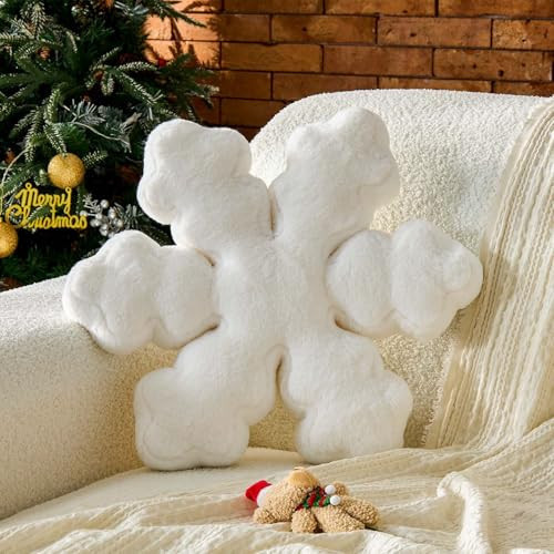 Uvvyui Christmas Snowflake Pillows White Snow Flake Decorative Throw Pillow 19.6" Snowflake Shaped Throw Xmas Pillows for Couch Bedroom Living Room Decor | Amazon (US)