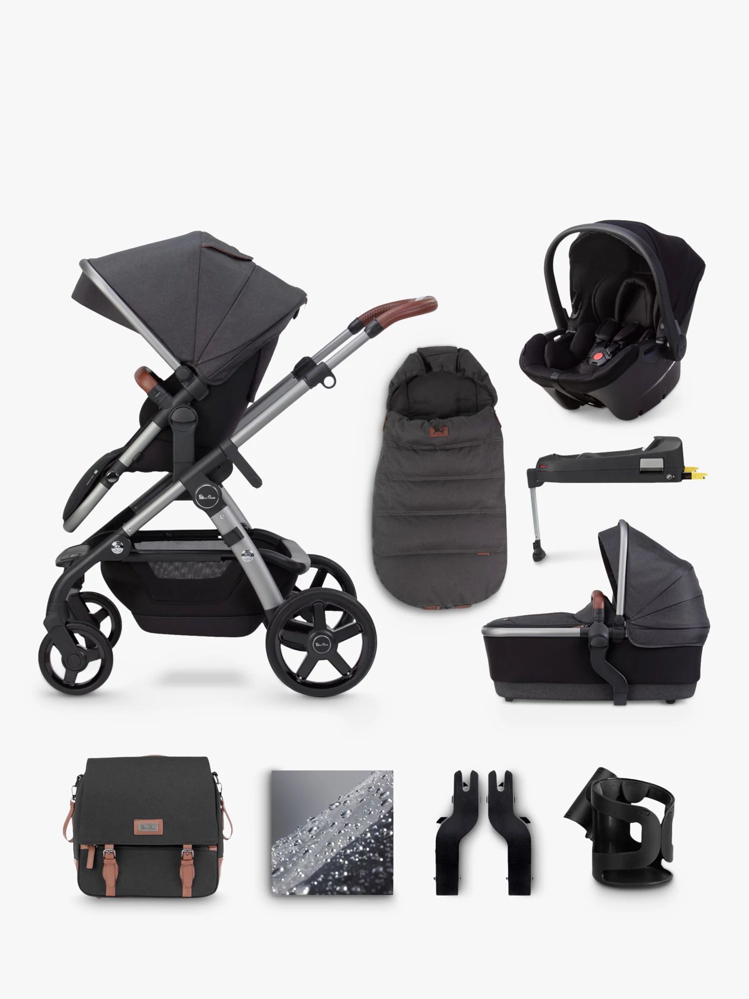 Silver Cross Wave Pushchair, Carrycot & Simplicity Plus Car Seat With Base Bundle, Charcoal | John Lewis (UK)